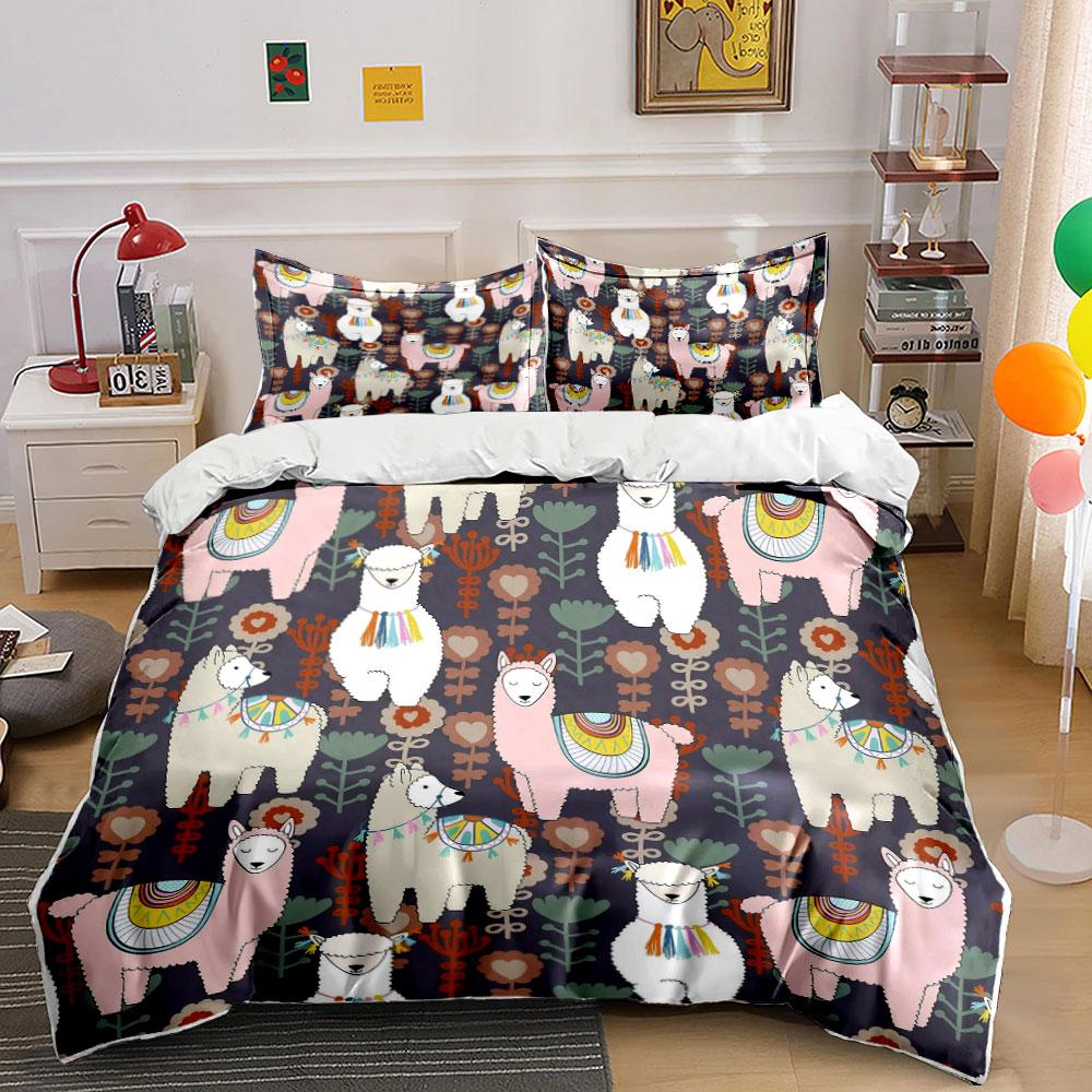 Colorful Llama Floral Bedding Set Bedding Duvet Cover Set Duvet Cover Pillowcases (1 * Duvet Cover 2 * Pillowcases, without duvet insert)