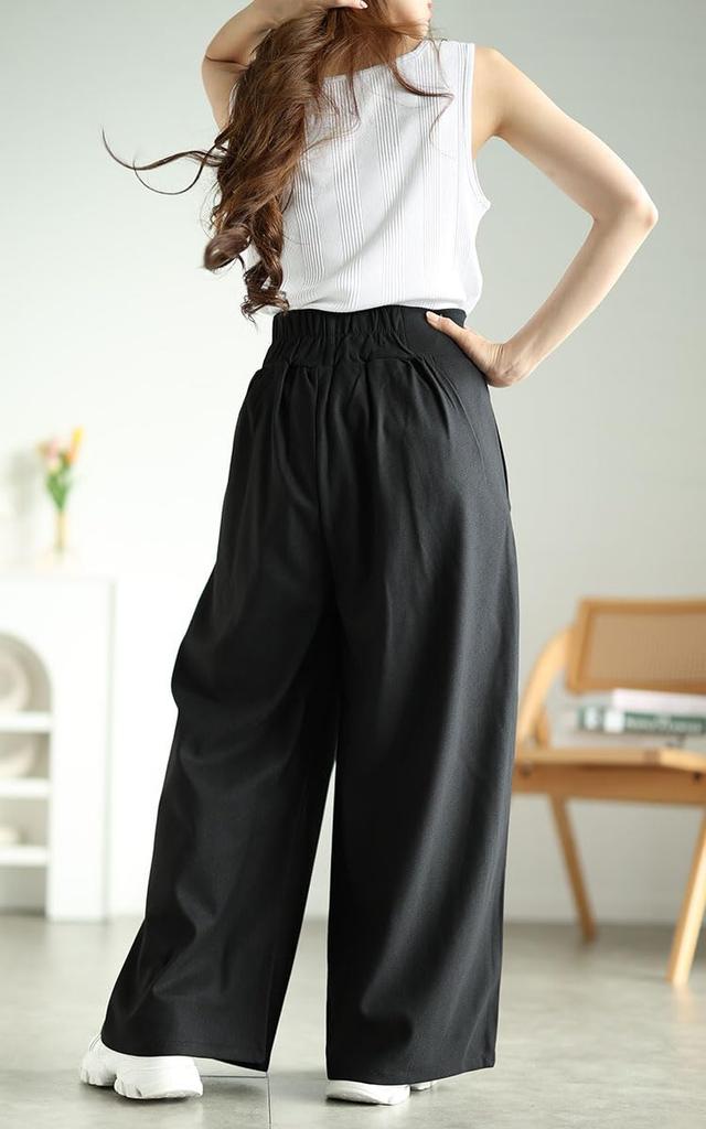 Gold Japan Plus Size Perfect for and Size 5L Women's Pants, Long, Wide, Tucked, Stretch, Stain-Resistant, Fall, Spring, Autumn, Winter, Summer, Black,