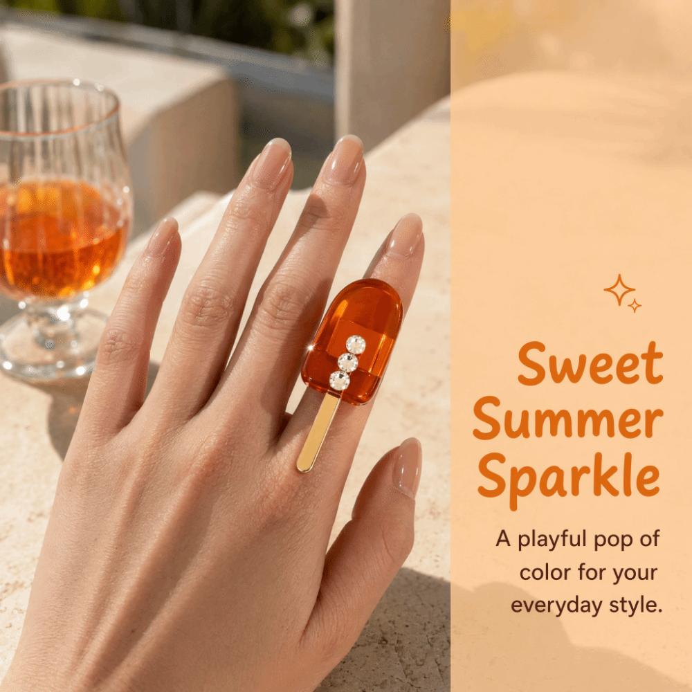 Exaggerated Ice Lolly Rings Chunky Rhinestone Ring Exquisite Ice Sucker Finger Ring Gift