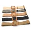 Summer Women Elastic Woven Belt Square Buckle Vintage Boho Straw Belt Dress Belt