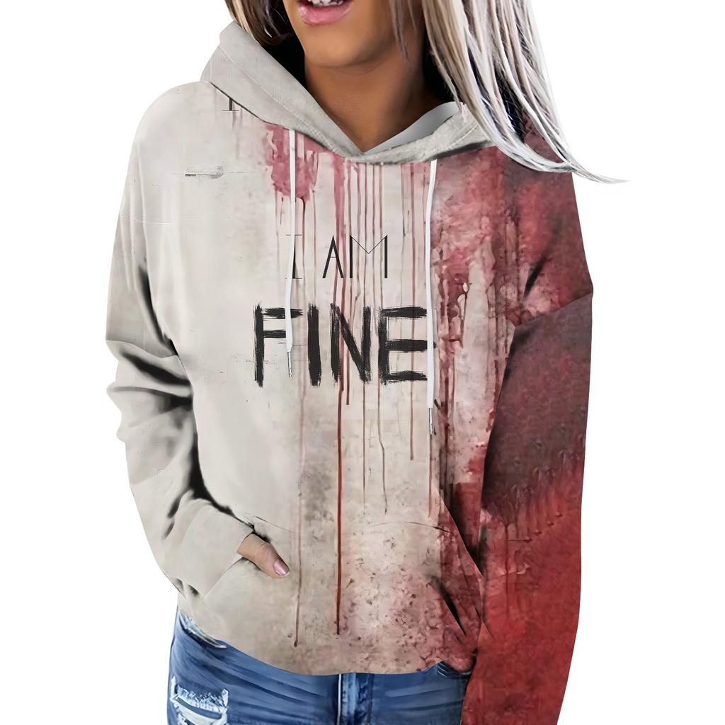 Женская модная повседневная толстовка с капюшоном и длинным рукавом с принтом на Хэллоуин