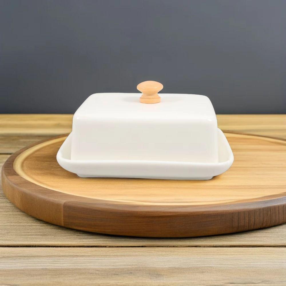 Top Handle Ceramic Butter Dish Rectangular Wide Butter Box Nordic Butter Plates Snack
