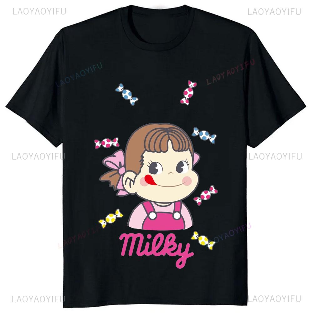 Kawaii Japanese Milk Peko-chan Printed Graphic Tshirt Harajuku Y2k Casual Fashion T Shirt Hipster Hip Hop Summer Tees