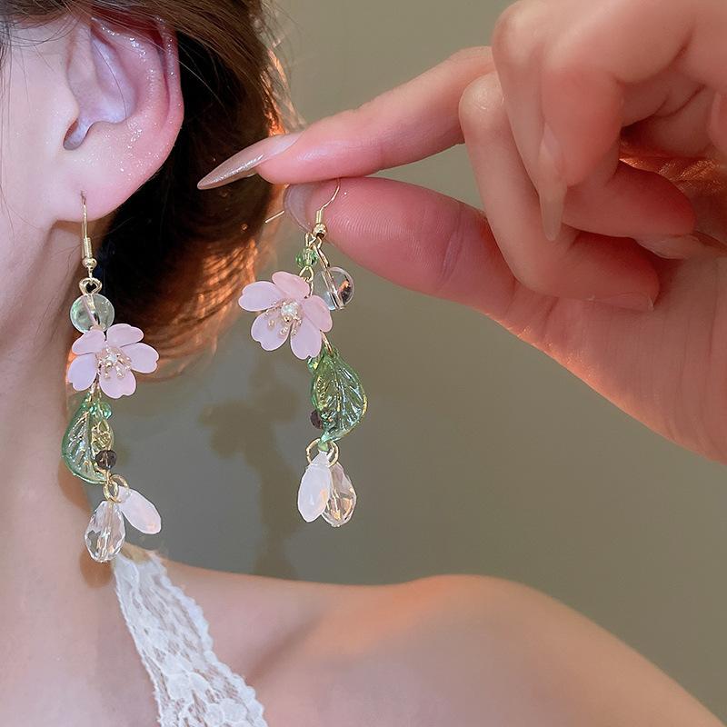 Серебряные needle flower mesh серьги-гвоздики с бахромой, свежие и милые, в стиле морского отпуска, модные, универсальная атмосфера