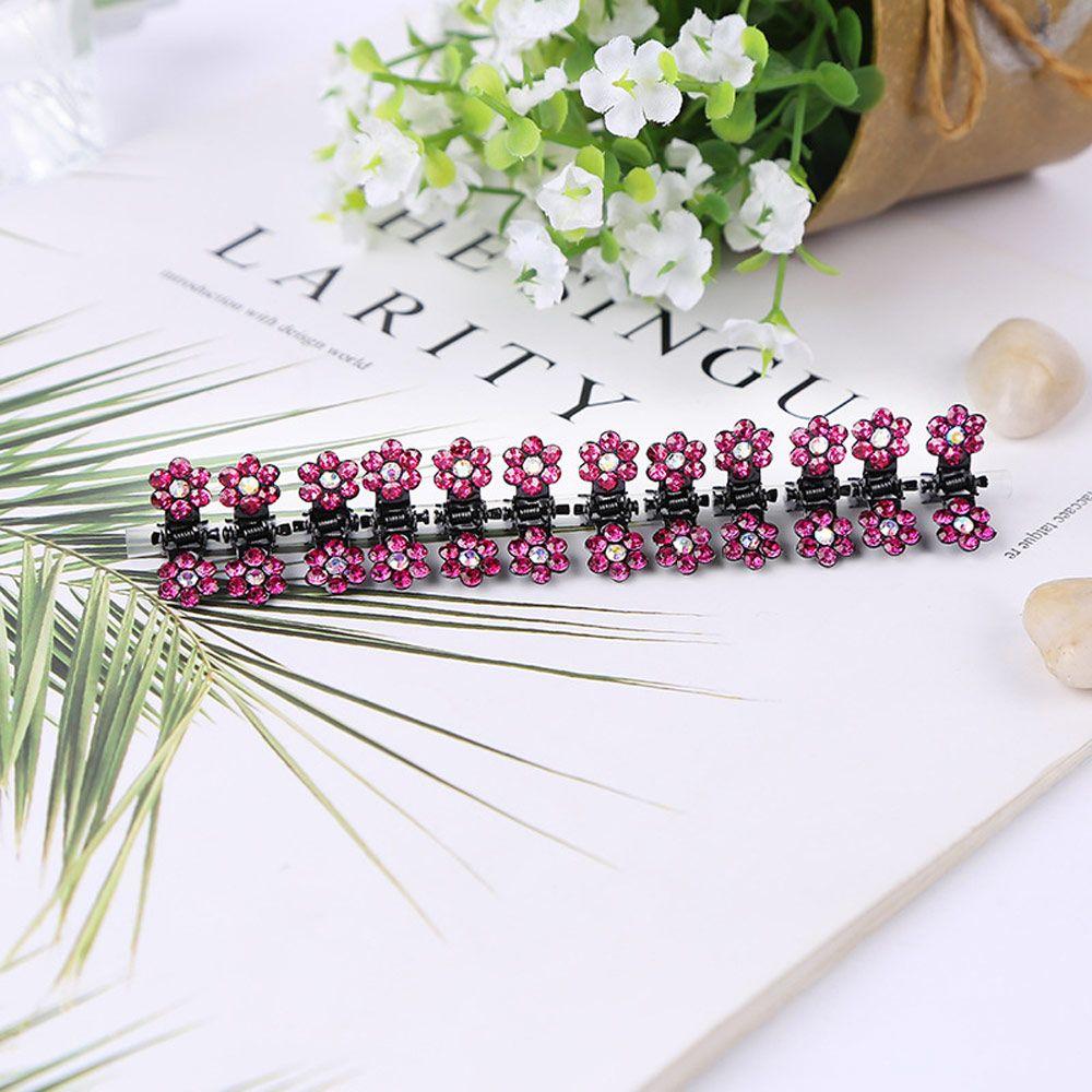 Fashion Flower Headwear Girls Rhinestone Hair Clips Mini Hair Claws Metal Clamps No-Slip Grips