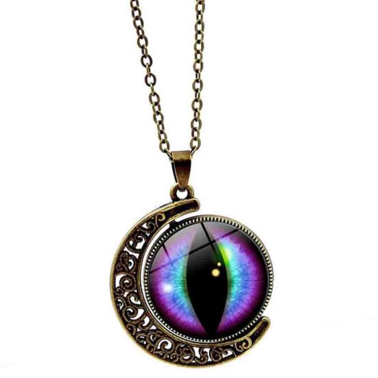 Unisex Multicolor Rotation Dragon Eye Moon Pendant Chain Necklace Jewelry Gift