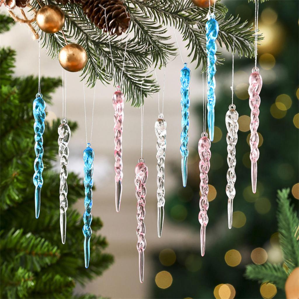 Sparkling Crystal Icicle Clear Glass Christmas Tree Ornaments Xmas Hanging Decorations Holiday Party New Year Festive Home Decor