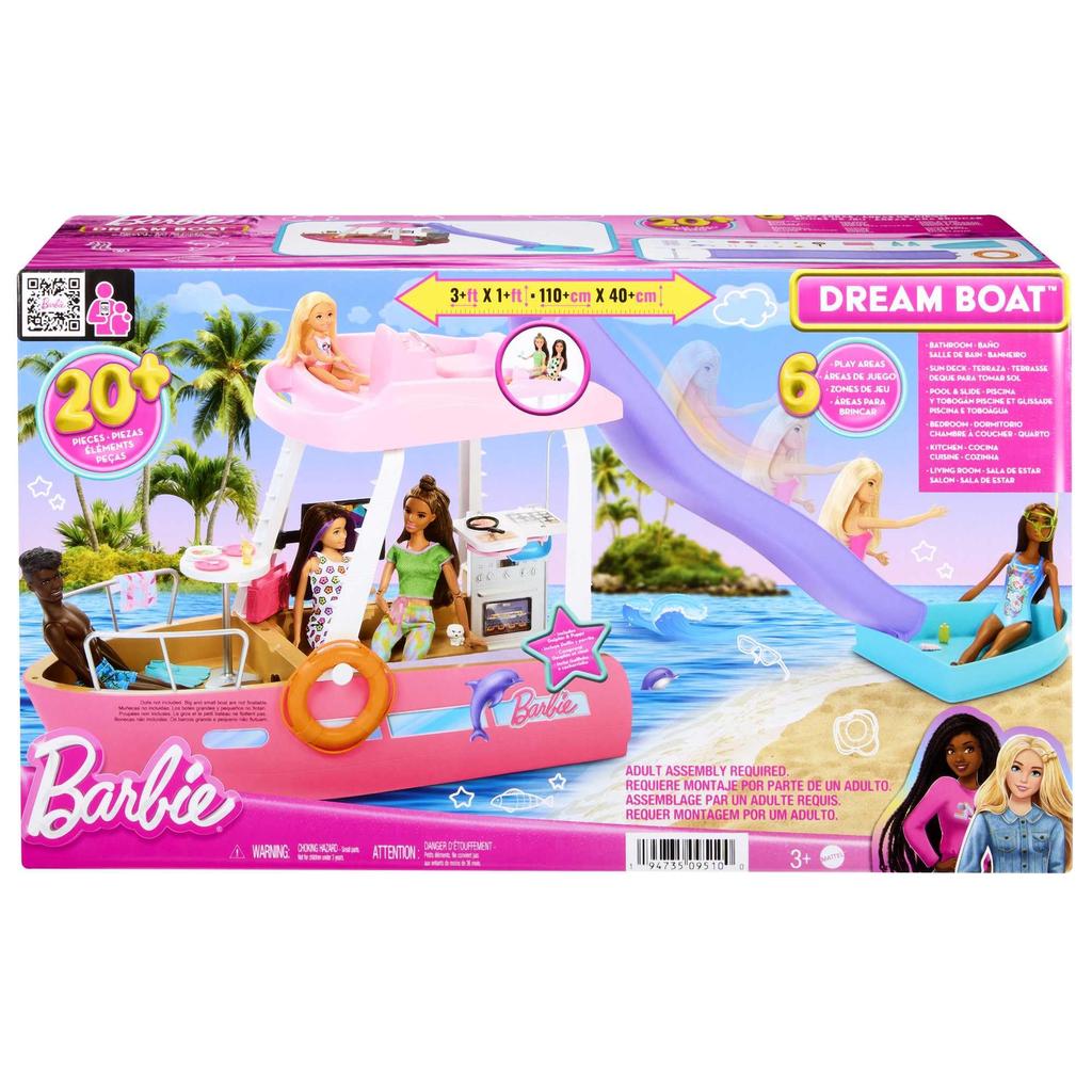 Горка для бассейна Barbie Dream Boat продана Кукла Барби Dress Up от 3 лет и старше, розовый HJV37 и приключения! (Кукла отдельно) Кукла/Дом