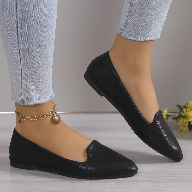 2024 Fashion Slip On Loafers Breathable Stretch Ballet Shallow Mouth Flats Women Soft Bottom Pointed Toe Boat Shoes Plus Size 43