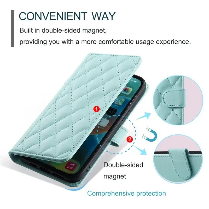 Кожаный кошелек-чехол через плечо в клетку для Samsung Galaxy S24 Ultra S23 Plus S22 S21 FE A55 A25 A35 A15 Сумка-флип с ремешком