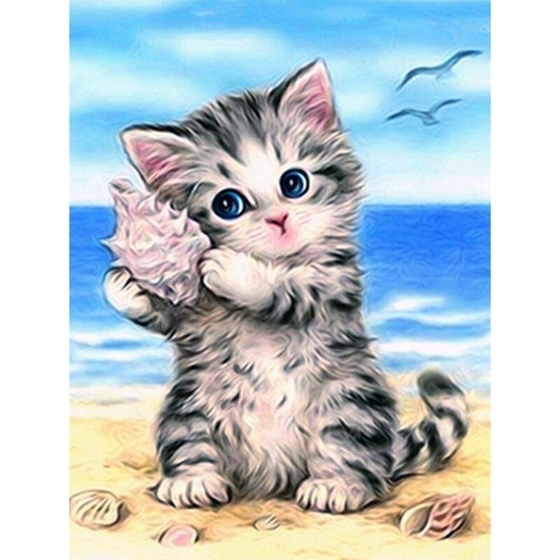 Cat DIY 5D Diamond Painting Rhinestone Animal Diamond Embroidery Cross Stitch Mosaic Full Round Drill Home Decor Art Gift