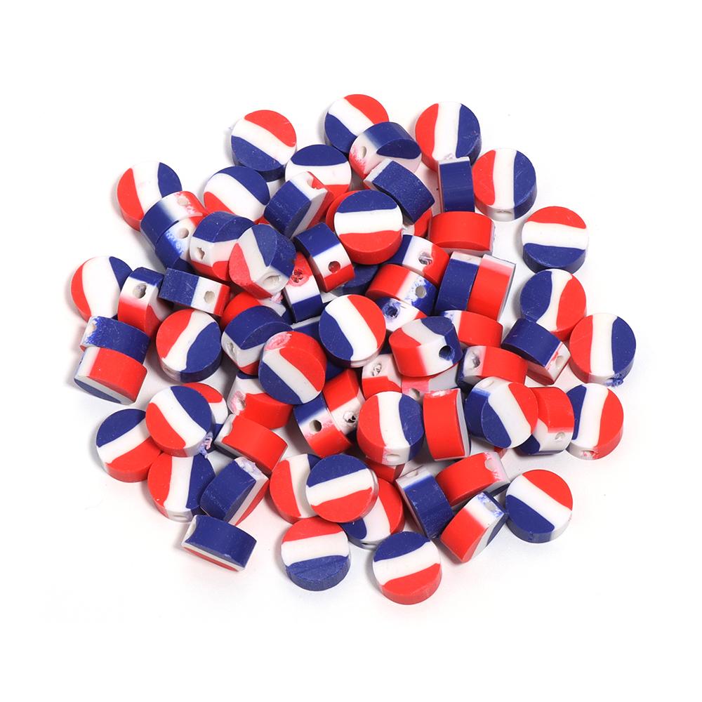 50Pcs 9mm Polymer Clay Flat Round Beads National Flag Loose Spacer Beads For DIY Handmade Bracelets Earrings Making Accessories