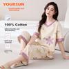 Yiershuang [100% Pure Cotton] Women's Pajamas, Summer V-Neck Short-Sleeve Pullover Loungewear, Women's Day Gift