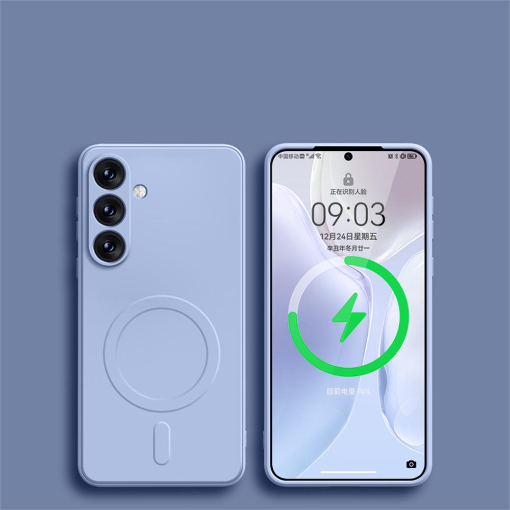 Квадратный жидкий силиконовый магнитный чехол с беспроводной зарядкой для Samsung Galaxy S24 Ultra S23 FE S22 S21 Plus противоударный чехол Magsafe