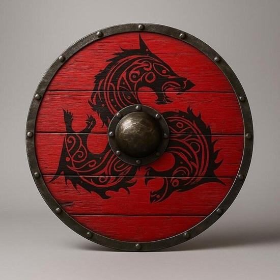 Handmade Wooden Viking Shield: Norse Dragon Design, Cosplay LARP Decor