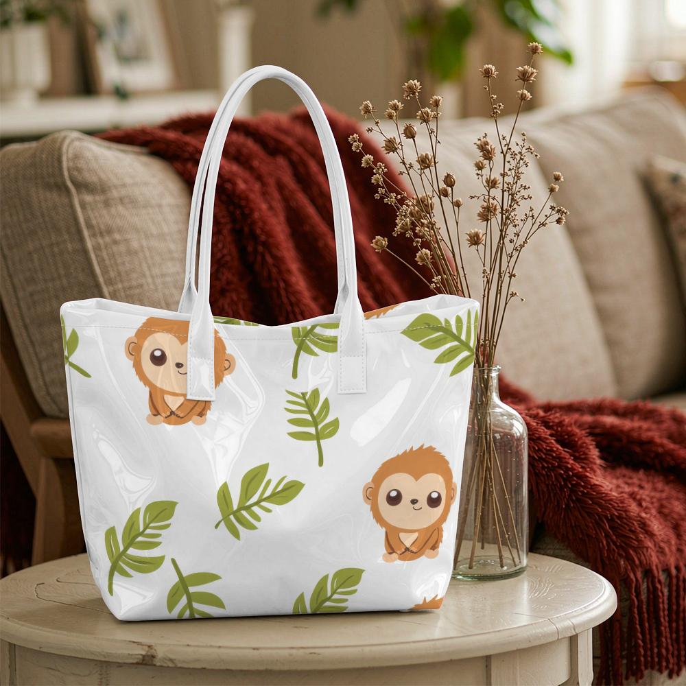 Cute Monkey Print Casual Tote Bag Fashionable Large Capacity Daily Carry Handbag