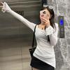 2025 Женская футболка с длинным рукавом и U-образным вырезом, летние новые тонкие расклешенные однотонные сексуальные топы