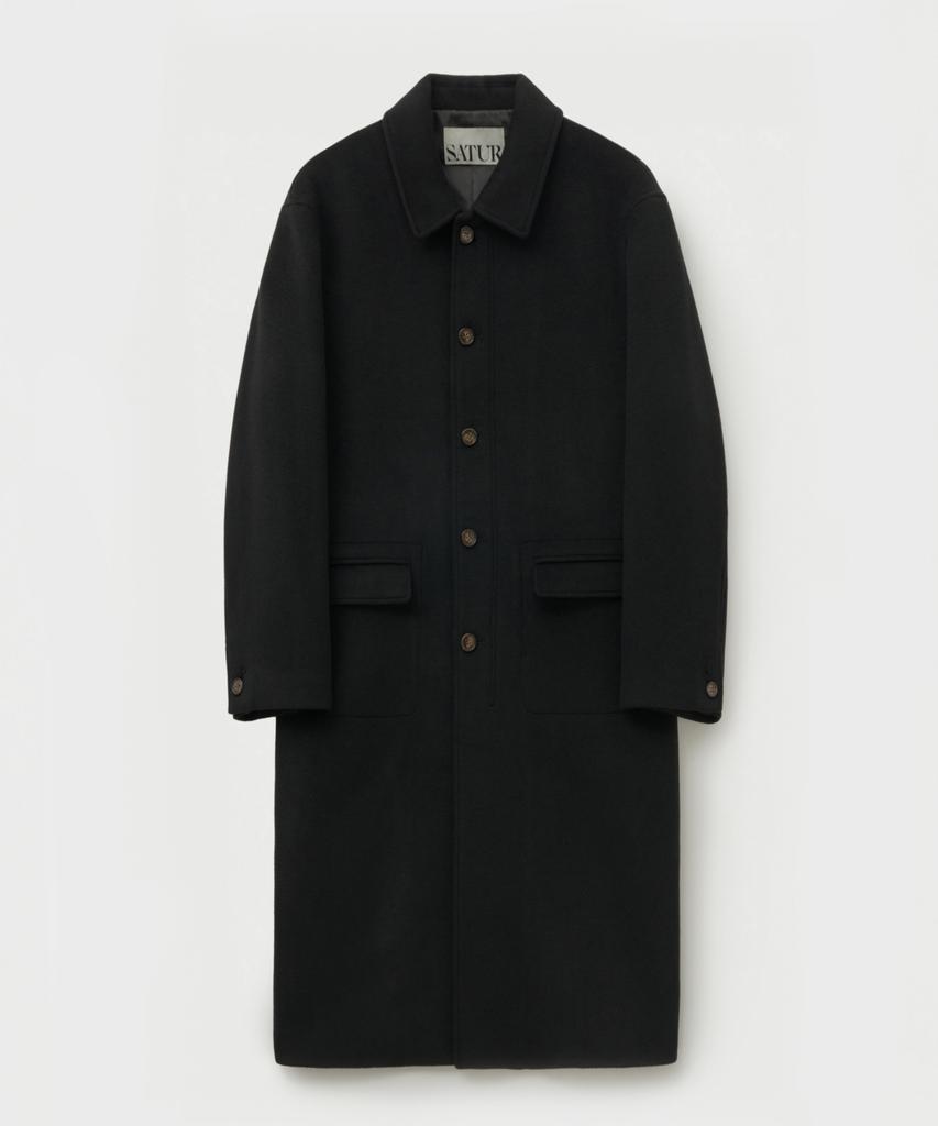 Satur Cashmere Wool Blend Mac Coat Black
