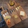 Acacia Wood Cheese Board Set with Stainless Steel Knives and Forks - Ideal for Snacks and Cutlery.