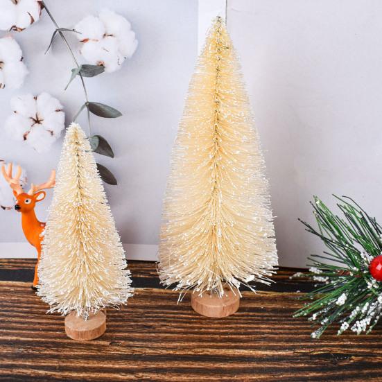 Mini Christmas Tree Sisal Snow Frost Artificial Pine Tree With Wooden Base
