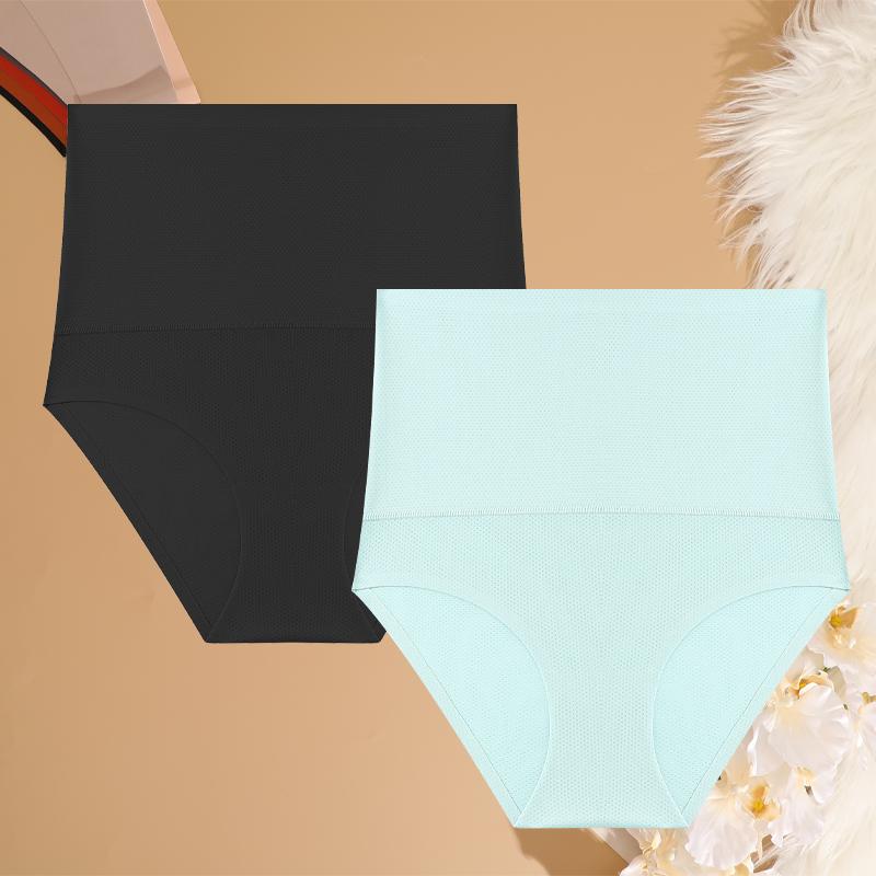 2 Pcs High Waist Seamless Flat Belly Underwear Women Female Abdominal Waffle Panties Hip Lift Briefs Breathable Shaperwear S-XXL