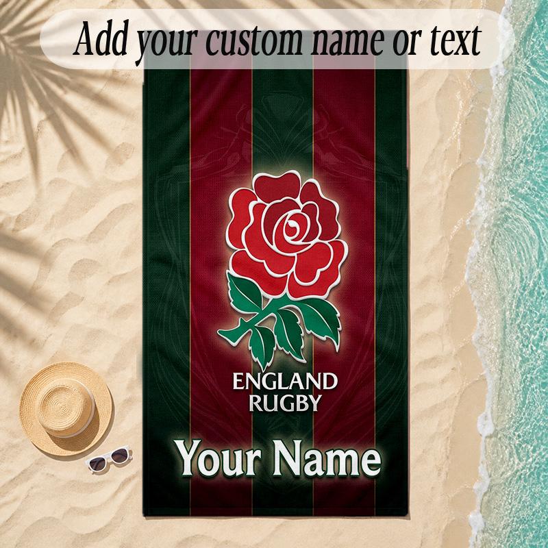 Beach TowelEngland Rugby Custom Name Text Personalized Soft Towel for Beach Pool Indoor Home Decor Gift