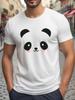 White Short Sleeve Cute Panda Face Print T-Shirt with Round Neck and Comfortable Fabric for Cas