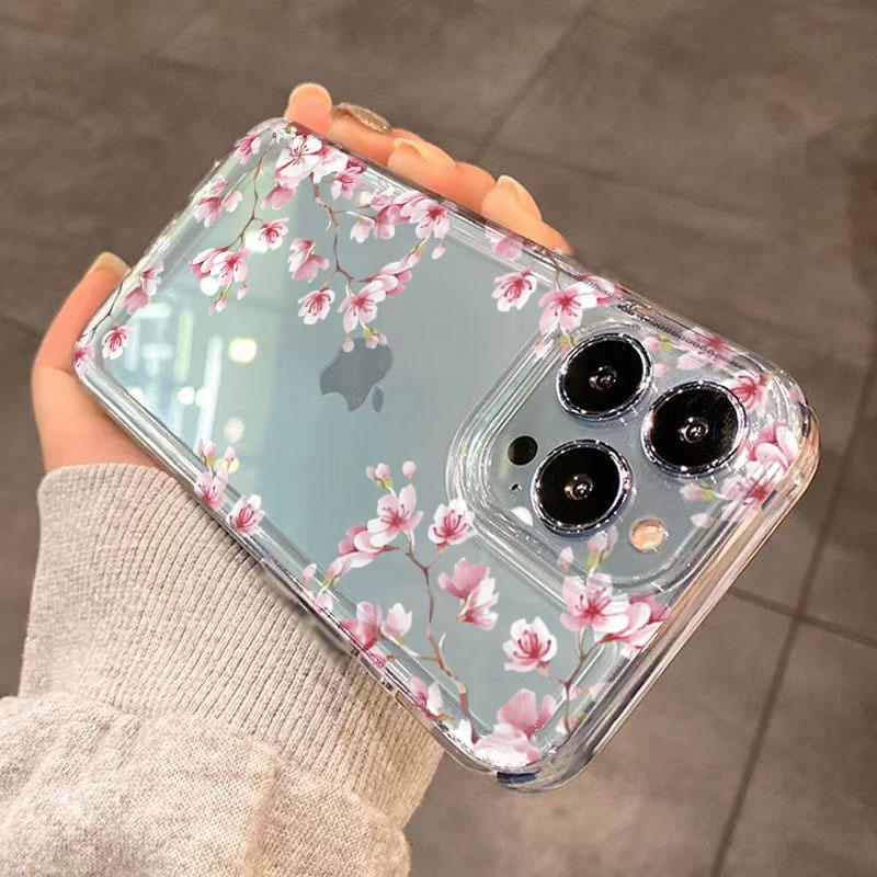Прозрачный чехол для телефона с дизайном розовых цветов для iPhone 17 16 15 14 13 12 11 Pro Air Max XS X XR 7 8 Plus Ударопрочный мягкий чехол из ТПУ