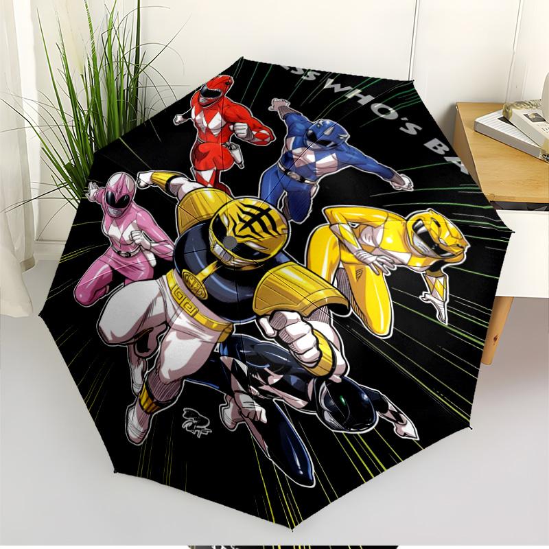 Mighty Morphin Power Rangers Print Automatic Open Close Umbrella, Portable Foldable Umbrella, for Outdoor Commute Camping Trip, Ideal Birthday Gift