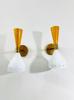 Mid Century Italian Brass Diabolo Wall Sconce Pair - Mustard & White