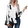 Abstract Art Lantern Sleeve Printed Shirt Geometric Women's Long Sleeve Blouse Spring Autumn Tops