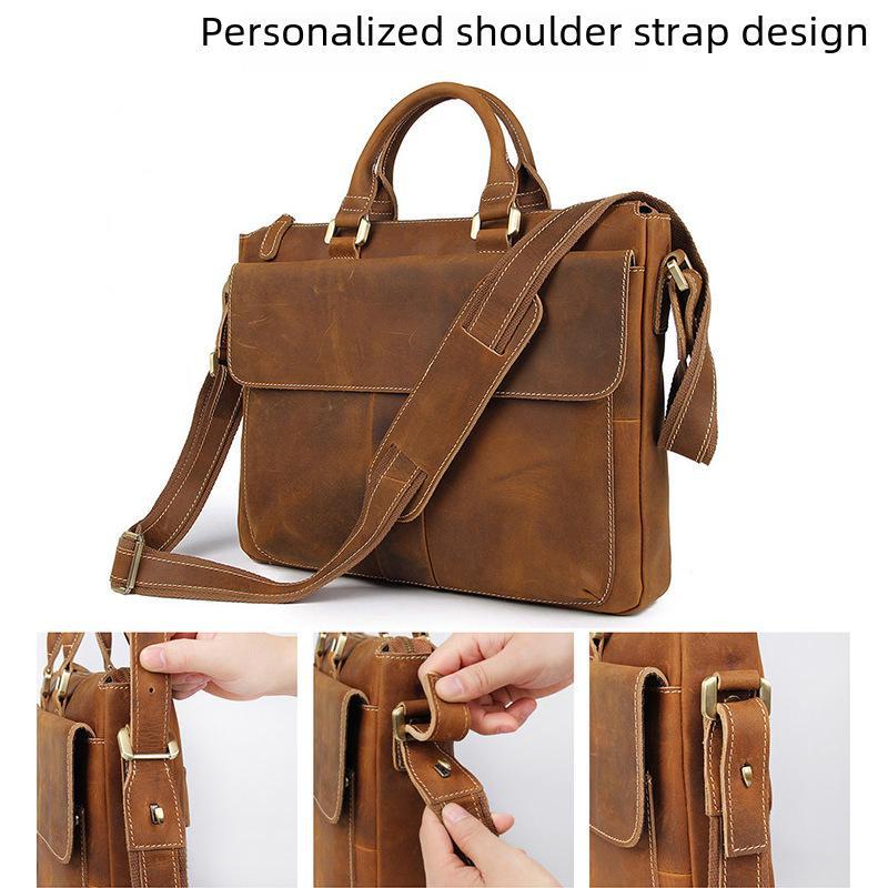 Мужской кожаный деловой и дорожный портфель Jiameida: Сумка-мессенджер и сумка для ноутбука из натуральной кожи