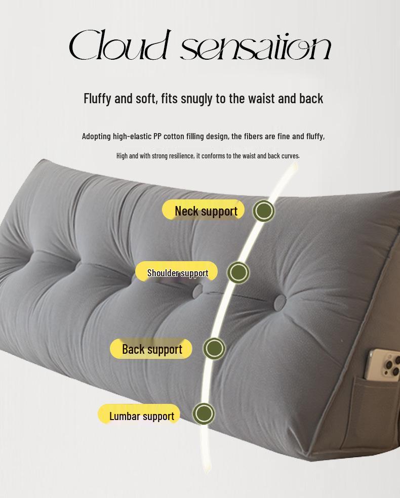 Removable & Washable Leather Velvet Triangle Headboard Cushion Pillow with Soft Lumbar Backrest for Sofa and Dormitory