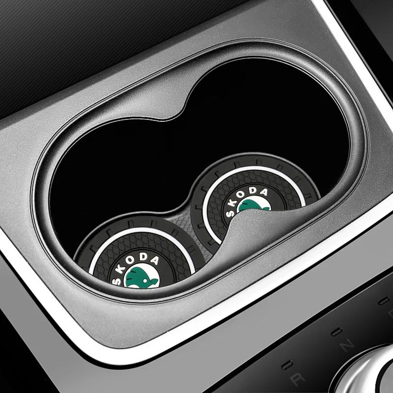 WMZW4 For Skoda Octavia Rapid Kodiaq Karoq Fabia Kamiq Sup Car Coaster Water Cup Bottle Holder Anti-slip Pad Mat Silica Gel Waterproof