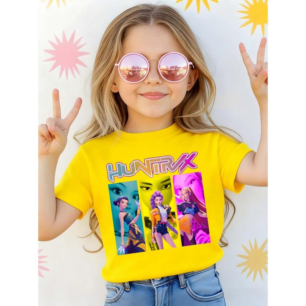K-pop женская группа Cool Girl Портретный узор Принт Цельный повседневный спортивный короткий рукав Удобная футболка с изображением трех девушек