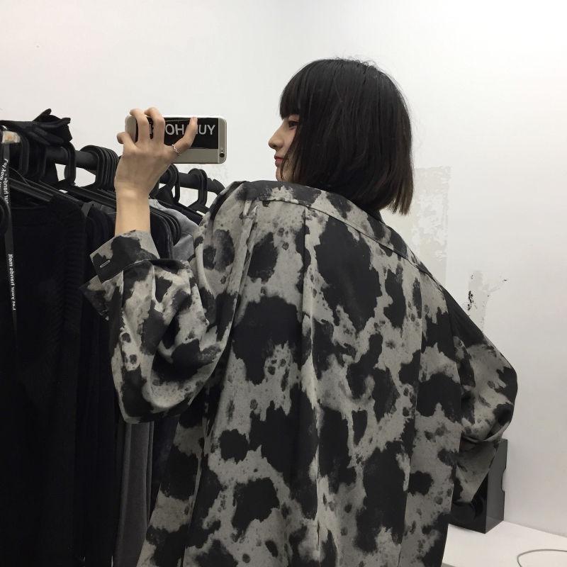 Корейский стиль ретро универсальный леопардовый принт рубашка топ свободная рубашка пальто с длинными рукавами для женщин