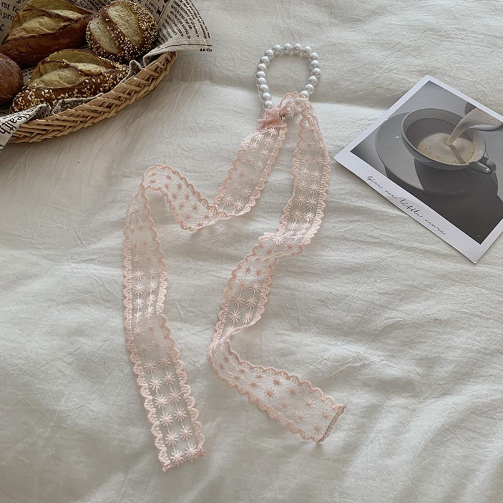 Summer Pearl Necklace Lace Scarf Hollow Embroidery Bags Handle Decor For Women Collarbone