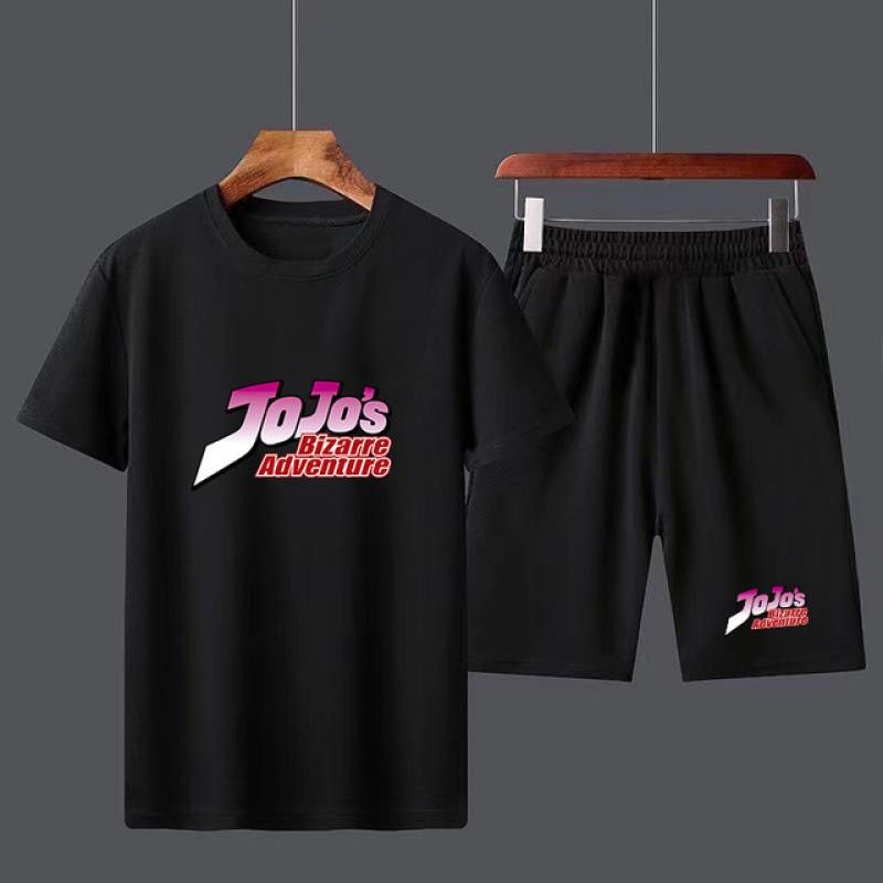 Мужской комплект футболок с аниме Jojo Bizarre Adventure, повседневный топ с короткими рукавами для мальчиков, брюки, костюмы, уличная одежда, футболки