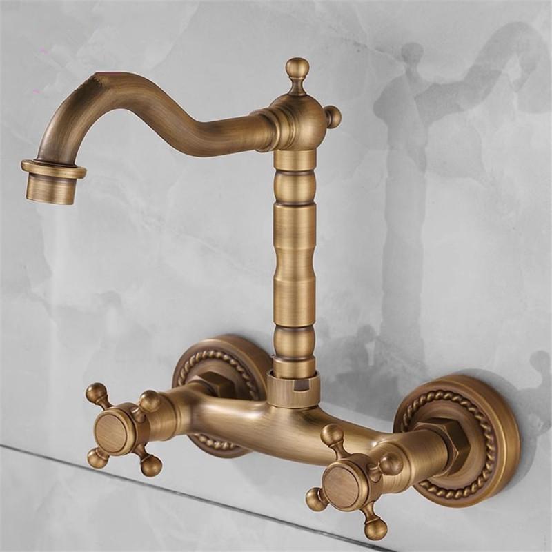 Antique Bronze Pot Filler Tap Wall Mounted Foldable Kitchen Faucet Hot and Cold Single Hole Sink Tap Rotate Folding Spout  Brass