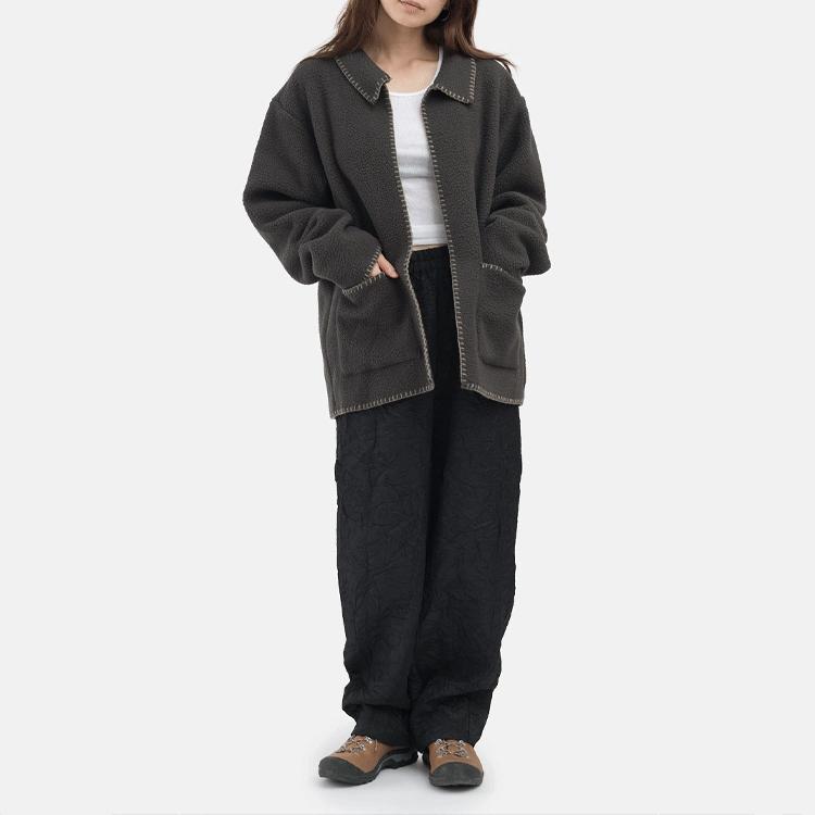 Stussy FW21 Лесная Стежковая Флисовая Куртка Однотонная С Воротником Плюшевая Куртка Повседневная С Крючками Американский Винтаж Куртка Унисекс Куртки Черный 218128