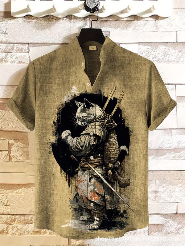 European and American 1D digital printing loose trend short-sleeved lapel cardigan, shirt wholesale