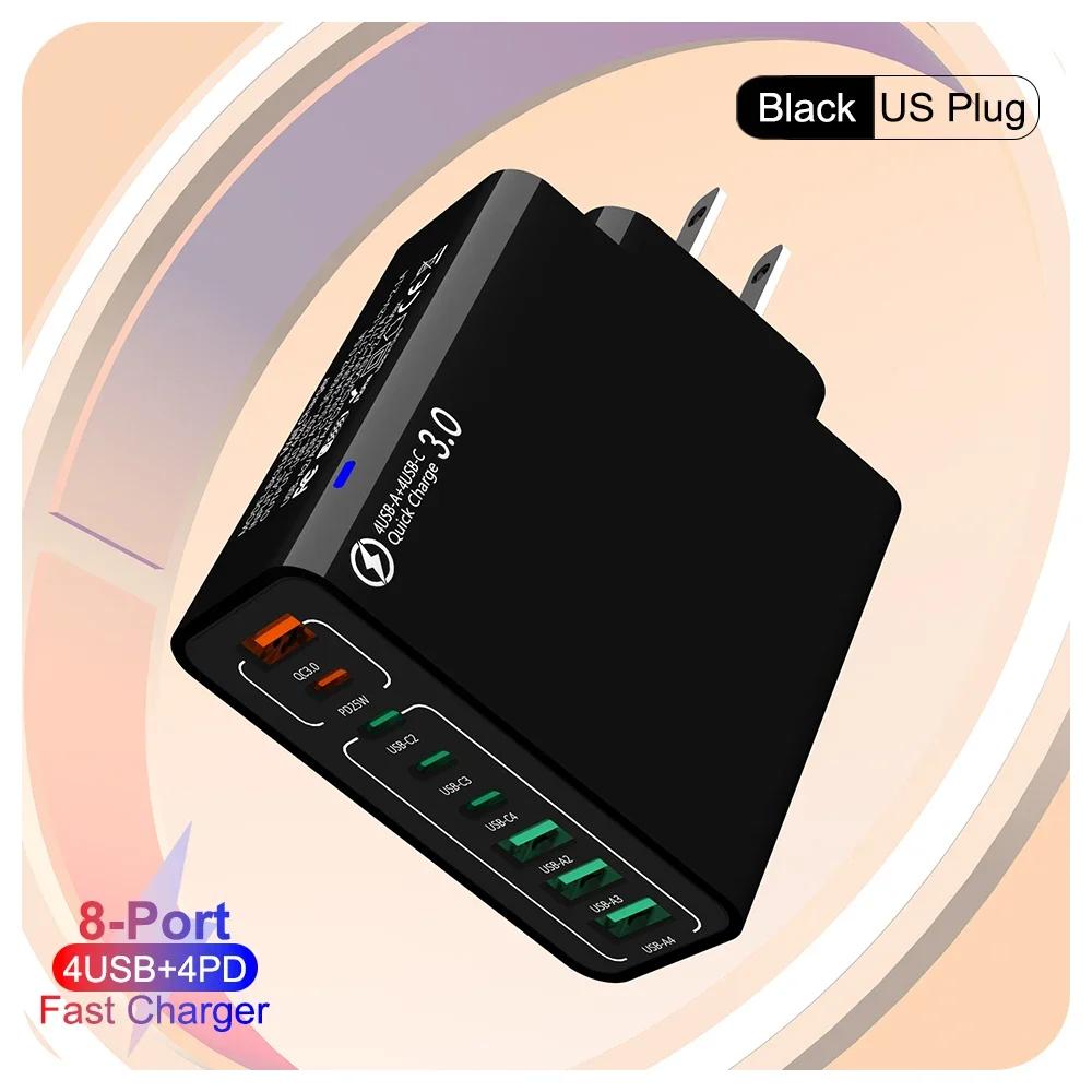 Всего 120 Вт USB C зарядное устройство PD Muti 8 портов быстрая высокоскоростная зарядка мобильного телефона быстрая зарядка Type C настенный адаптер для iPhone Xiaomi