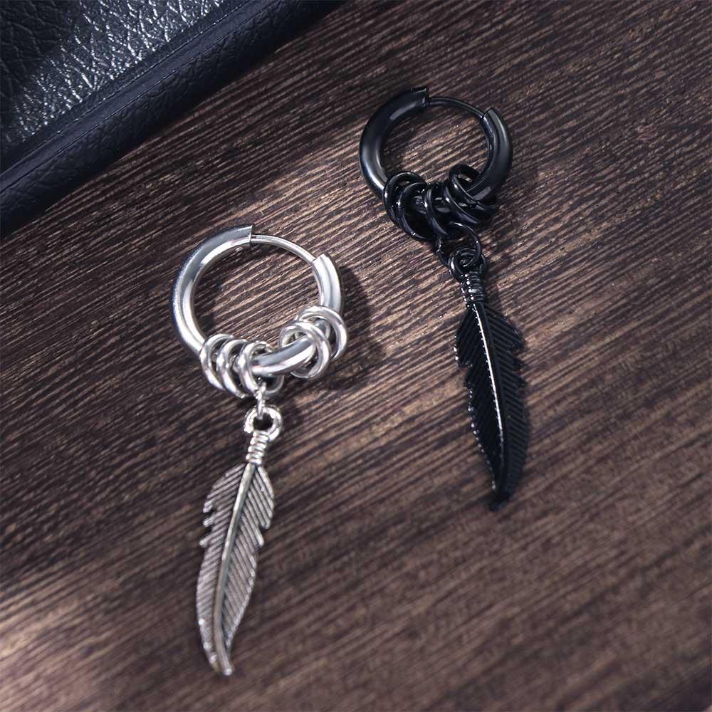 Punk Style Zinc Zinc Alloy Gift Men Stainless Steel Fashion Jewelry Cross Stud Earrings Feather Hoop Earrings