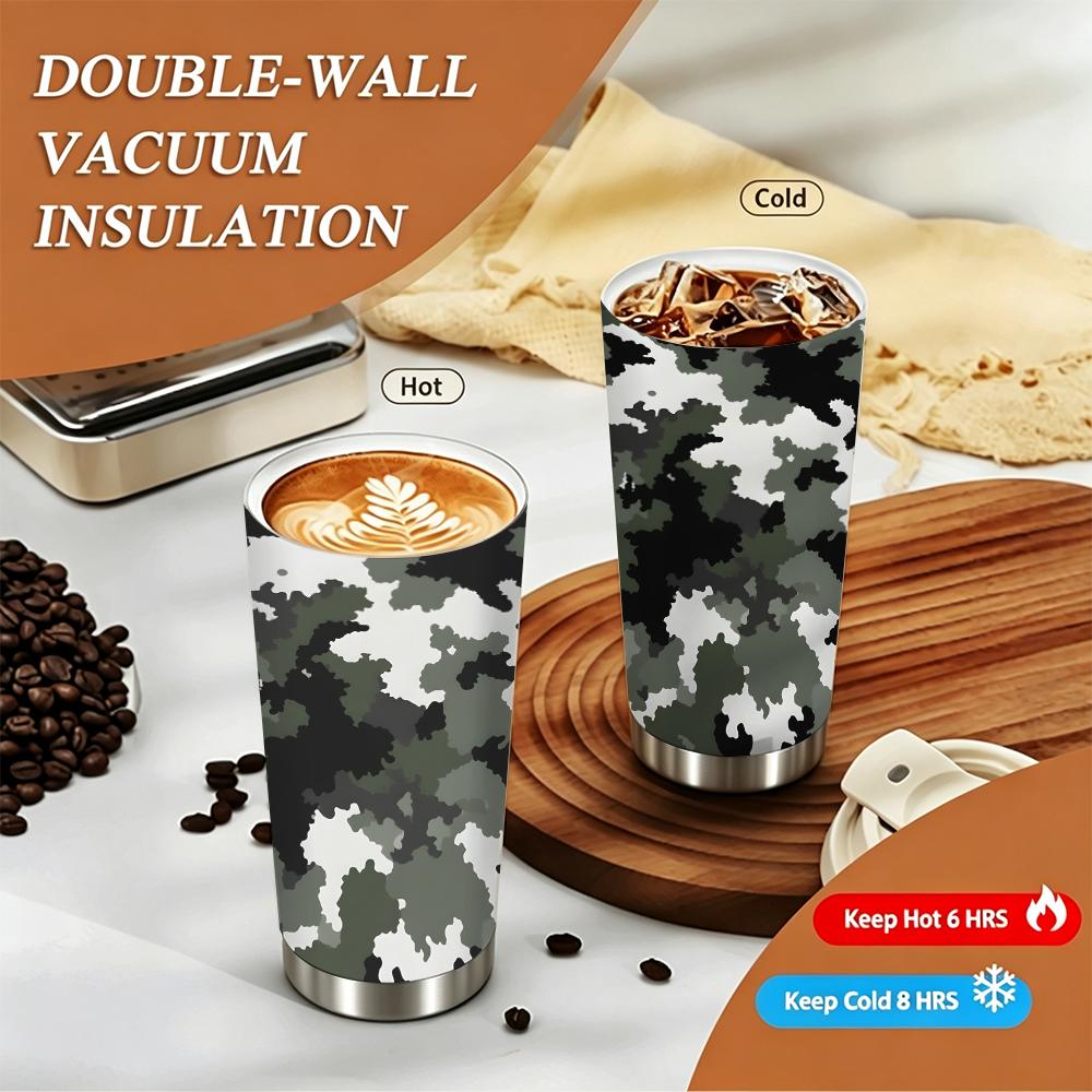 Camouflage Pattern Stainless Steel Insulated Coffee Tumbler Vacuum Travel Mug,Reusable Leakproof Thermal Cup for Outdoor Camping