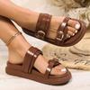 Модная женская обувь 2025 Бренд Пряжка на ремне Женские шлепанцы Модные уличные Бестселлер Летние с открытым носком Большой размер Плоские шлепанцы Zapatos