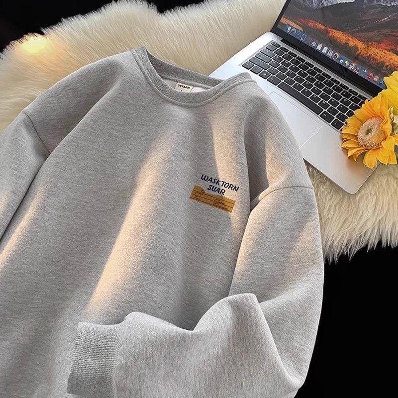 Осенние и зимние мужские толстовки однотонные с буквенным принтом повседневные с круглым вырезом свободного покроя уличная мужская одежда