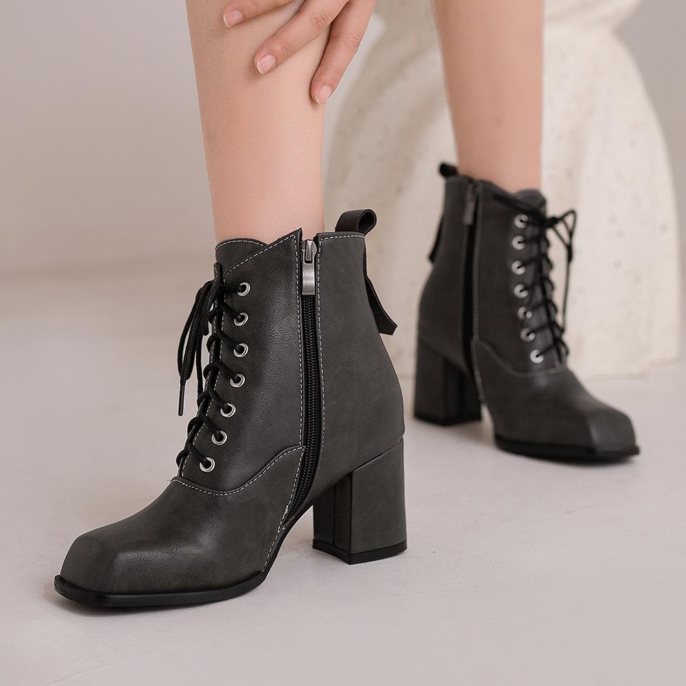 Мода 2025 Осень Зима Модная Платформа Женские Ботильоны На Шнуровке Женские Ботинки Женская Обувь Женские Zapatos de Mujer Белый Абрикосовый Gra