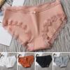 Women Underpants Thread Mid Waist Lace Edge Solid Color Elastic Cotton Crotch Moisture-wicking Stretchy