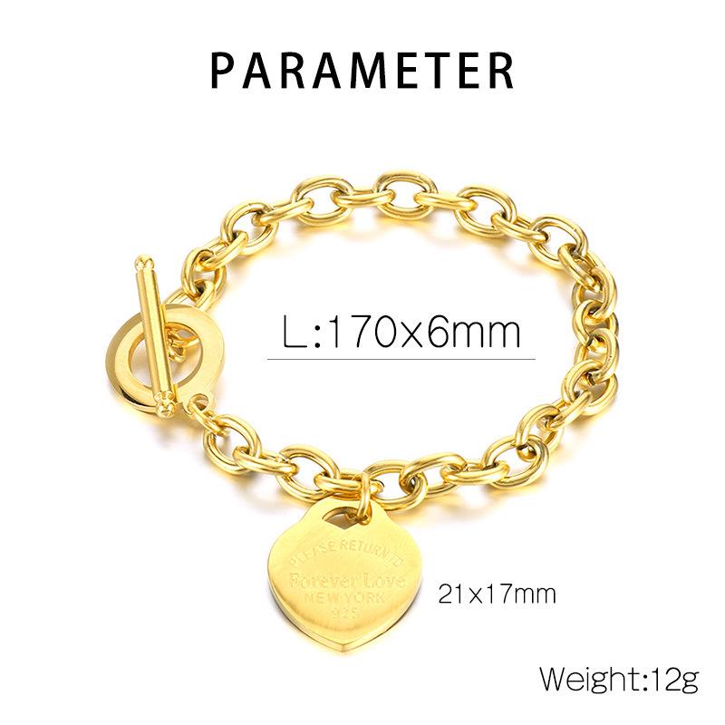 Heart-Shaped Titanium Steel Bracelet with OT Buckle and English Letter Charm