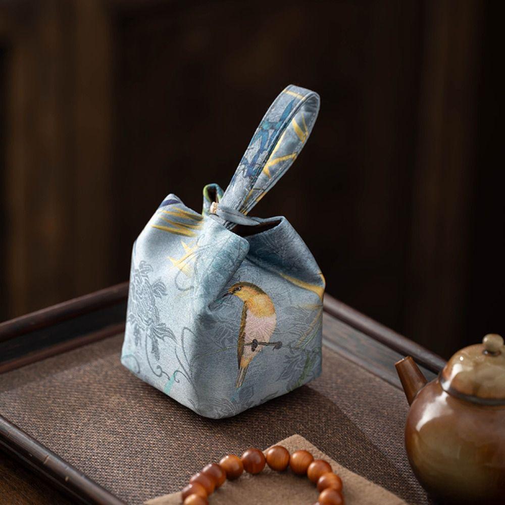 Вышитая сумка для хранения чайных чашек, утолщенная сумка, переносная сумка для чайных чашек из ткани с завязками